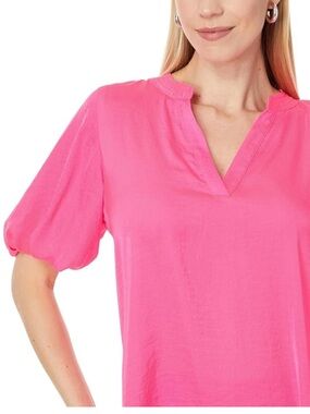 Vince Camuto Hot Pink Split V-Neck Puff Sleeve Blouse
